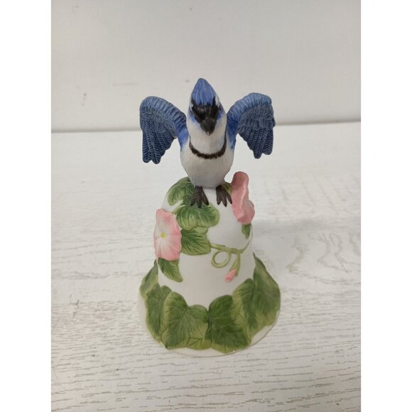 Vintage 2001 Avon Ceramic Blue Jay and Flower Bell Collectible Cottagecore - Picture 4 of 11